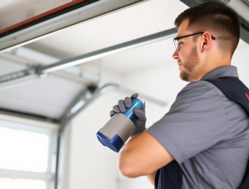 Certified technician performing garage door maintenance